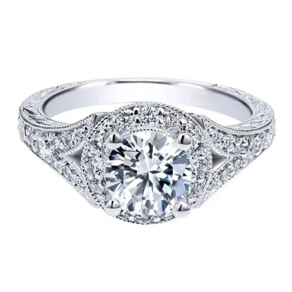 🌸Round Shiny CZ Noble Silver Wedding/Engagement Ring for Women, K808_4